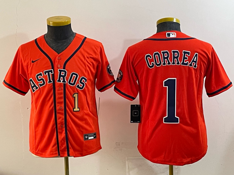 Women Houston Astros #1 Correa orange 2025 Nike MLB Jersey 001